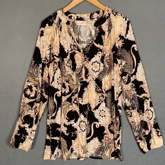 Belle by Kim Gravel Tops - Belle Kim Gravel Womens Popover Top Size XL Long Sleeve Y-Neck Career Boho